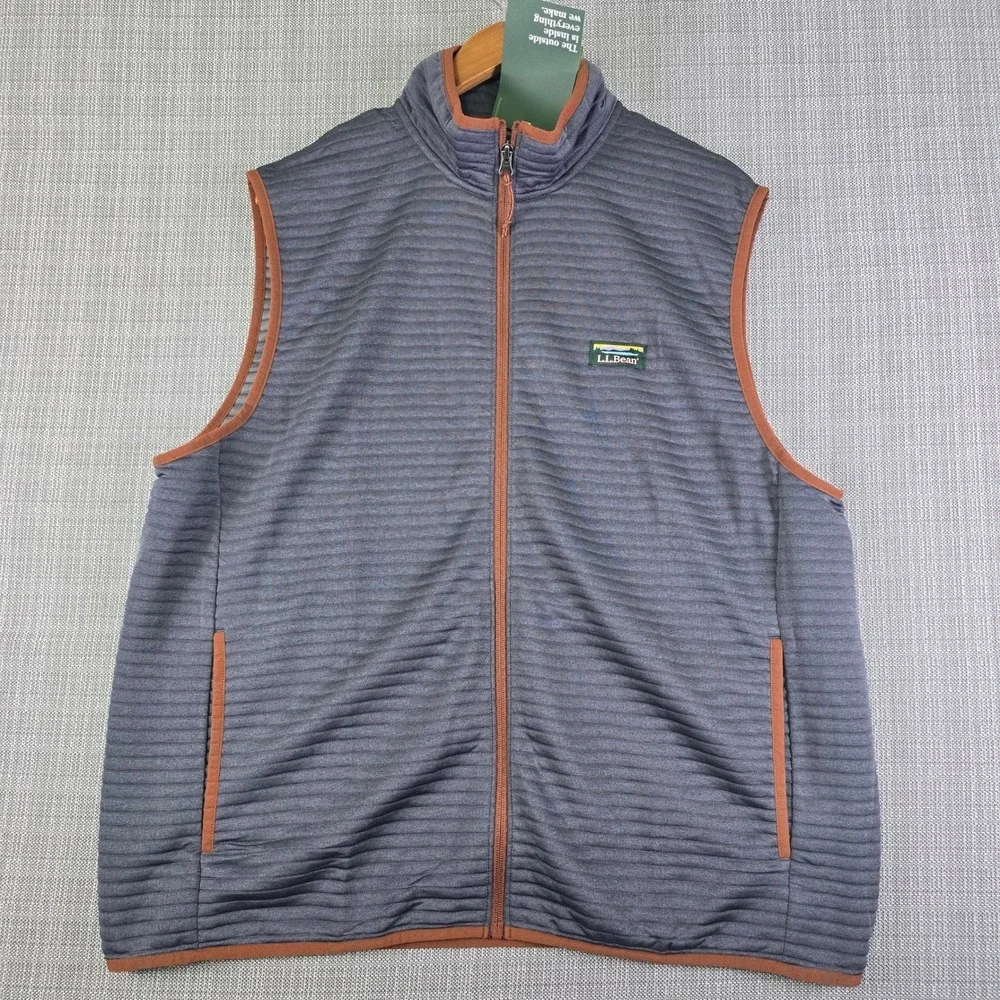 NWT LL Bean Mens XL Airlight Baffled Full Zip Vest Gray Copper Katahdin Patch